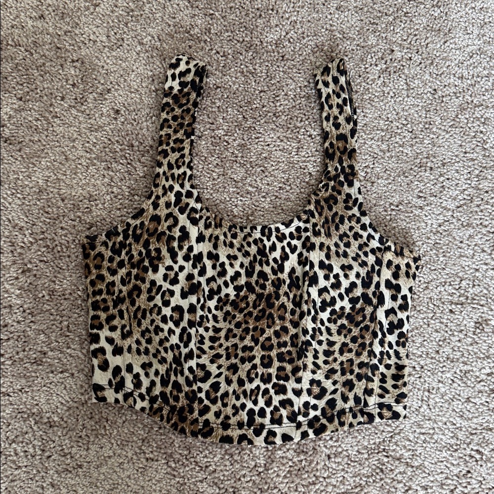 Bershka Leopard Print Corset Crop Top Small